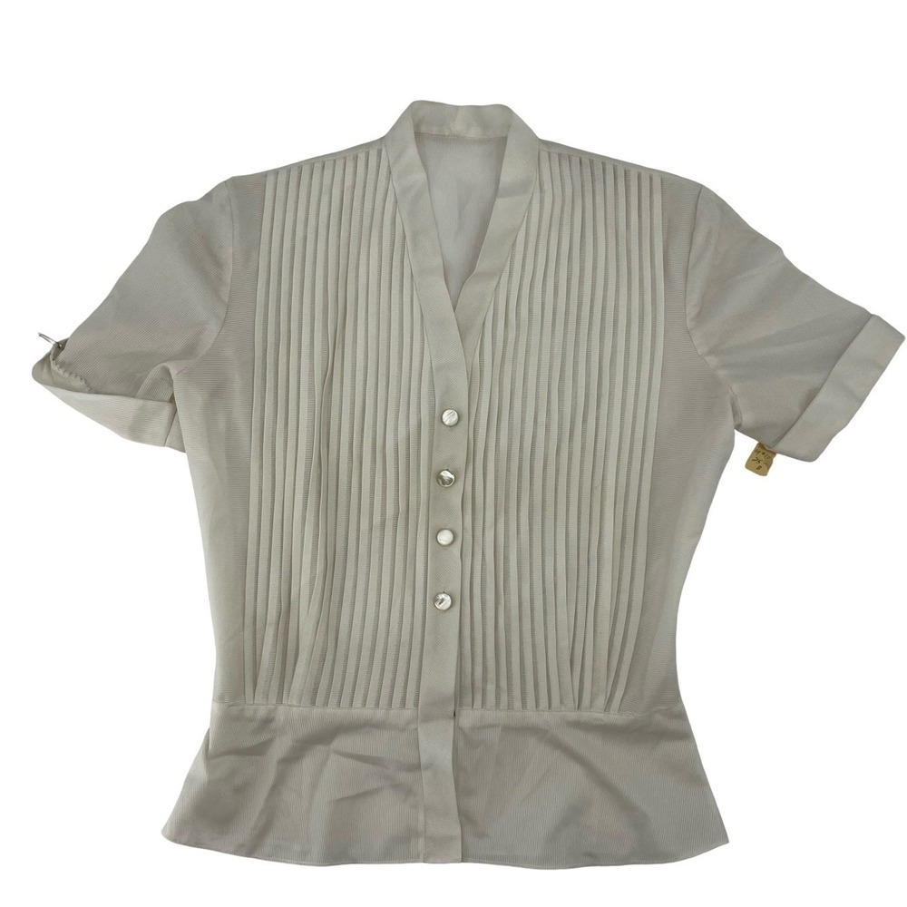 Unbranded Women's Blouse Pleated Tuxedo Cream Vintage 1960s Small